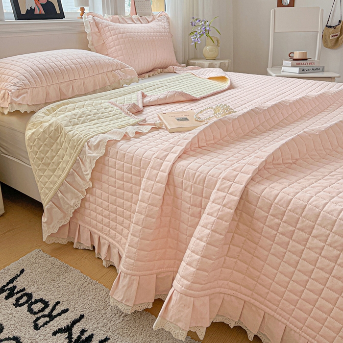 91家纺网 家纺一手货源 找家纺 岚吉家纺 2026新款棉麻纯色单品床盖 床盖单件 蜜牙桔