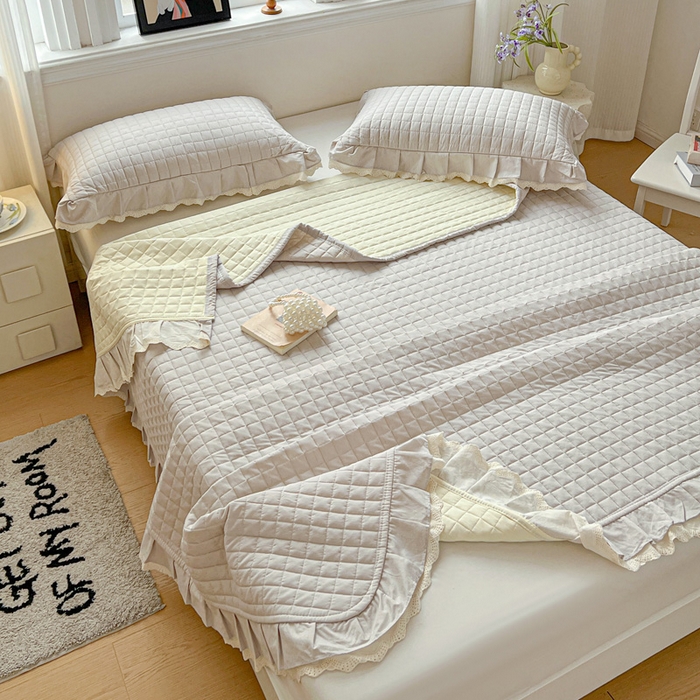 91家纺网 家纺一手货源 找家纺 岚吉家纺 2026新款棉麻纯色单品床盖 床盖单件 星云灰