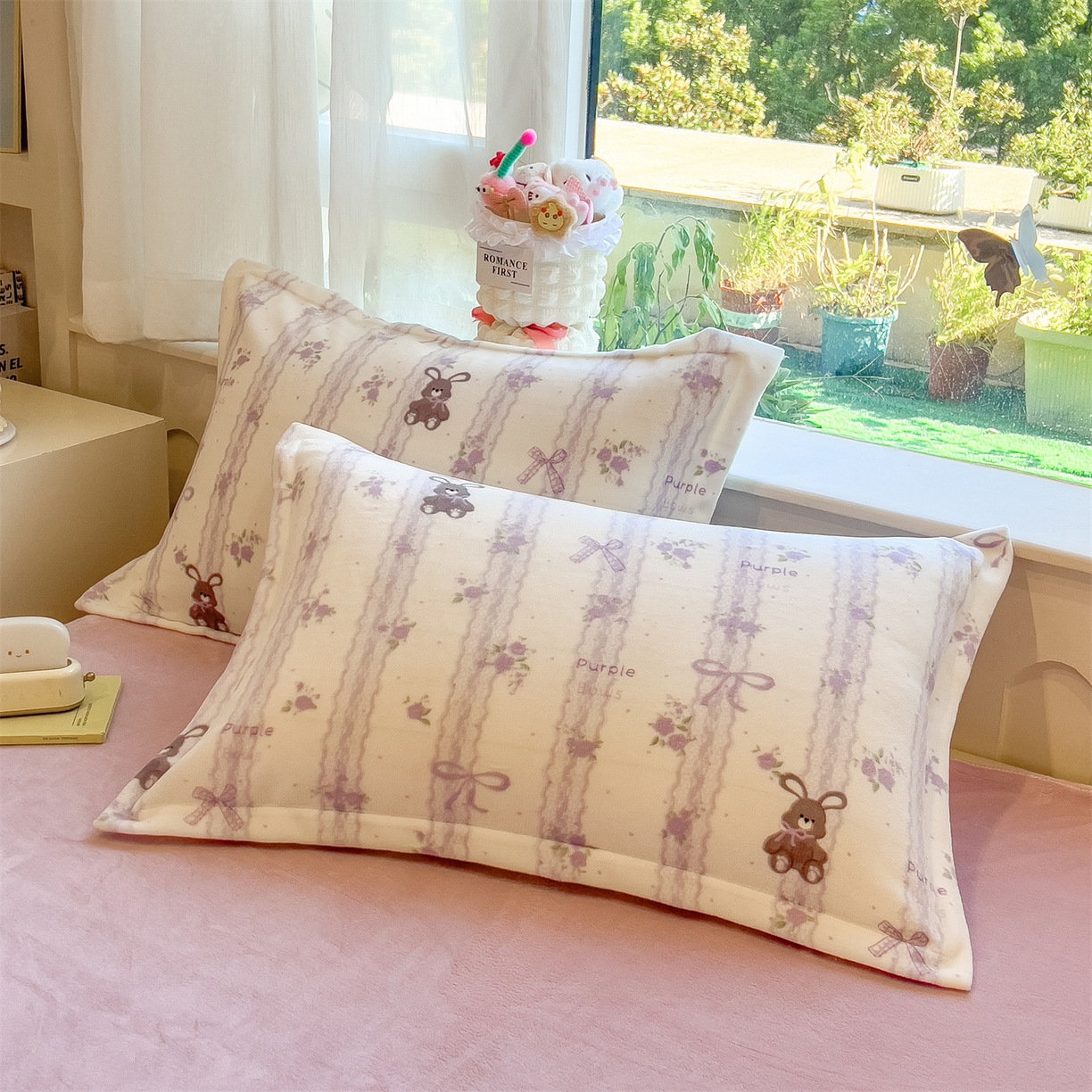 91家纺网 家纺一手货源 找家纺 布凡家居 2026新款190g高克重牛奶绒印花四件套 薰衣草兔