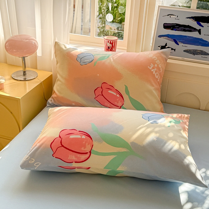 朵朵家纺 2026新款水洗棉印花单枕套系列 郁金花海-蓝