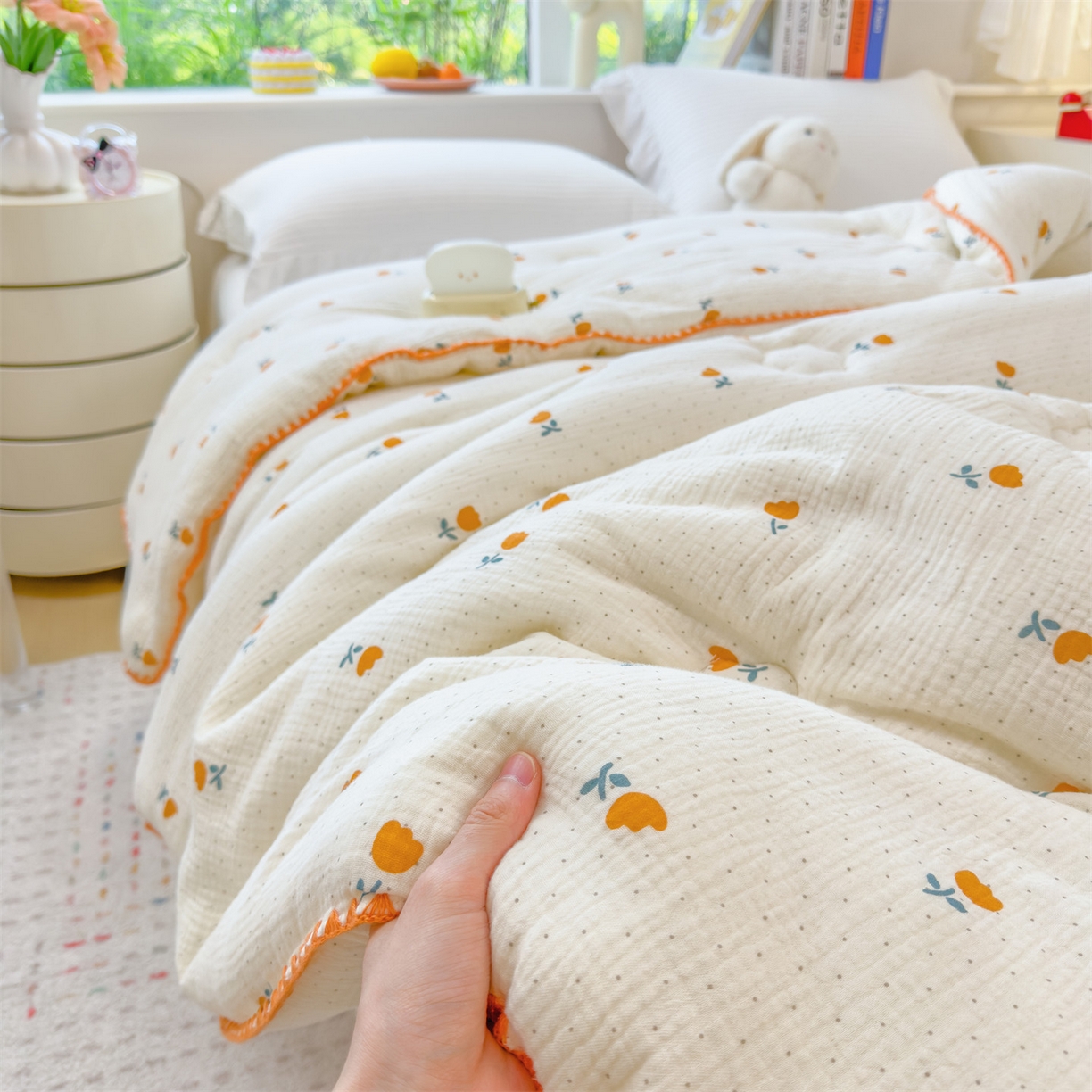 91家纺网 家纺一手货源 找家纺 布凡家居 2026新款A类全棉皱皱纱大豆纤维春秋被秋冬被全棉纱布婴儿被全棉学生秋冬被 冬被-小花花