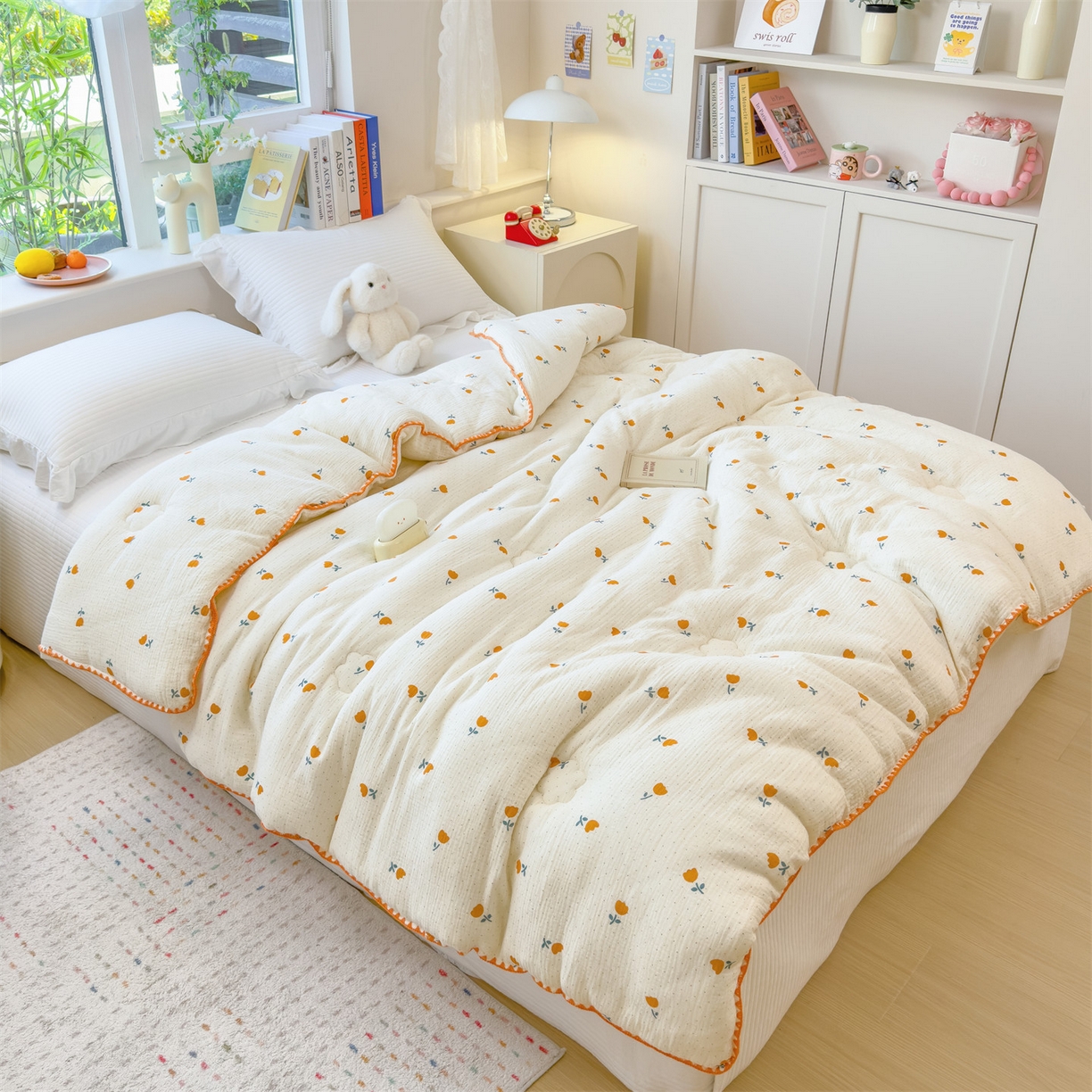 91家纺网 家纺一手货源 找家纺 布凡家居 2026新款A类全棉皱皱纱大豆纤维春秋被秋冬被全棉纱布婴儿被全棉学生秋冬被 冬被-小花花