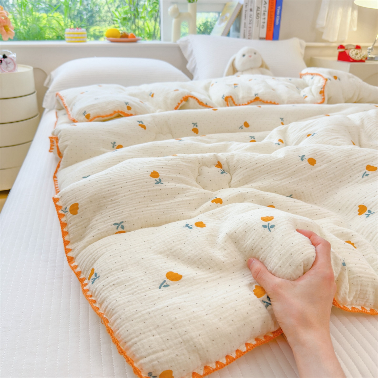 91家纺网 家纺一手货源 找家纺 布凡家居 2026新款A类全棉皱皱纱大豆纤维春秋被秋冬被全棉纱布婴儿被全棉学生秋冬被 冬被-小花花