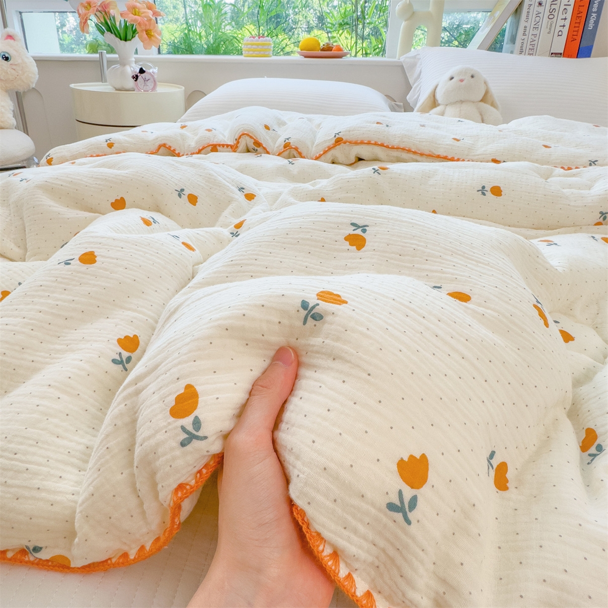 91家纺网 家纺一手货源 找家纺 布凡家居 2026新款A类全棉皱皱纱大豆纤维春秋被秋冬被全棉纱布婴儿被全棉学生秋冬被 冬被-小花花