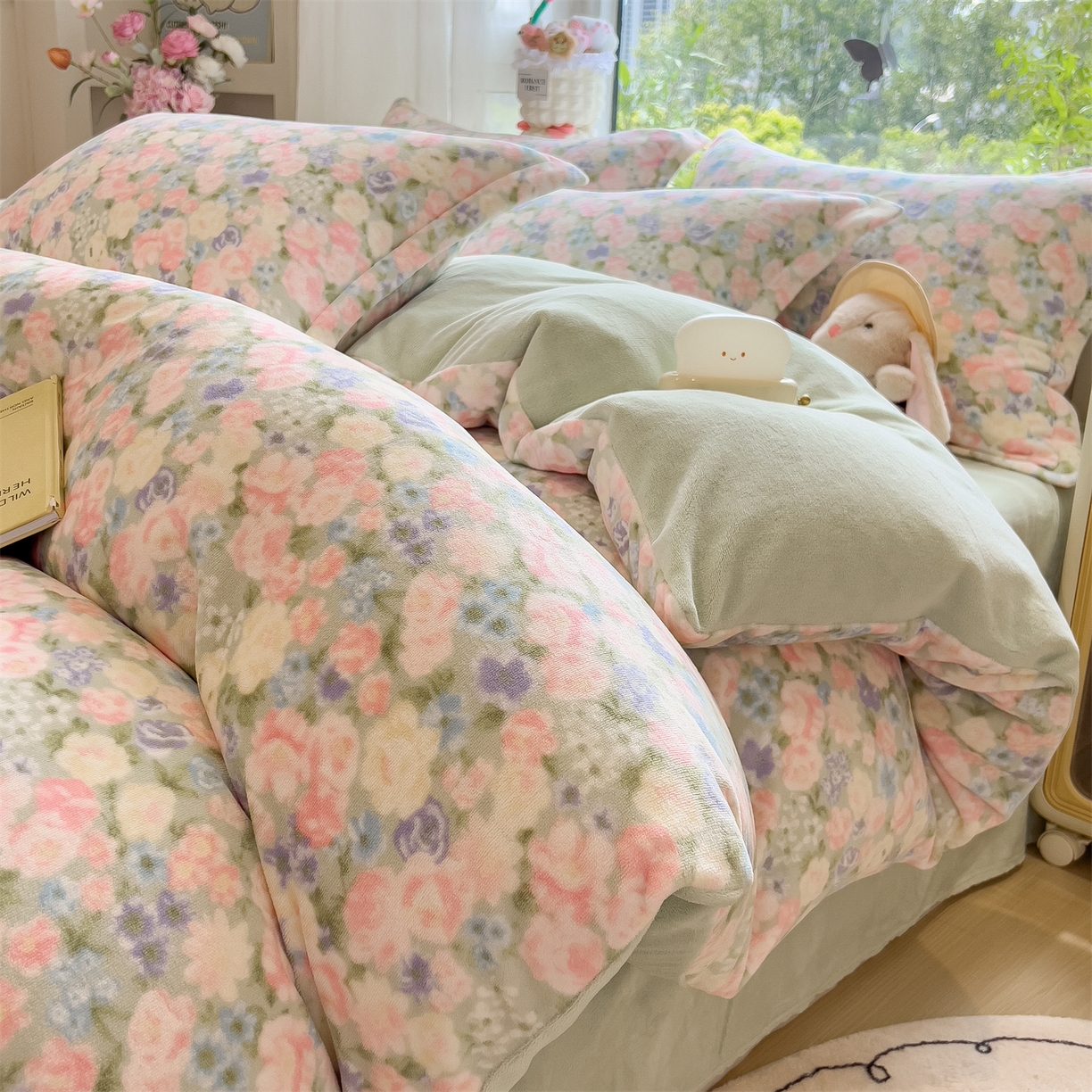 布凡家居 2026新款190g高克重牛奶绒印花四件套 枕花眠