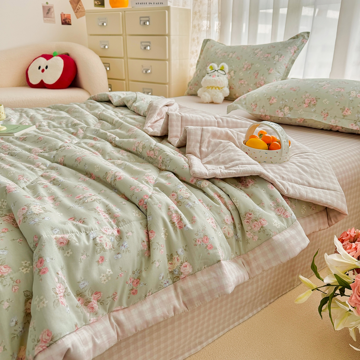 91家纺网 家纺一手货源 找家纺 寝美资家居 2026新款A类里外全棉夏凉被四件套-风格三 千野