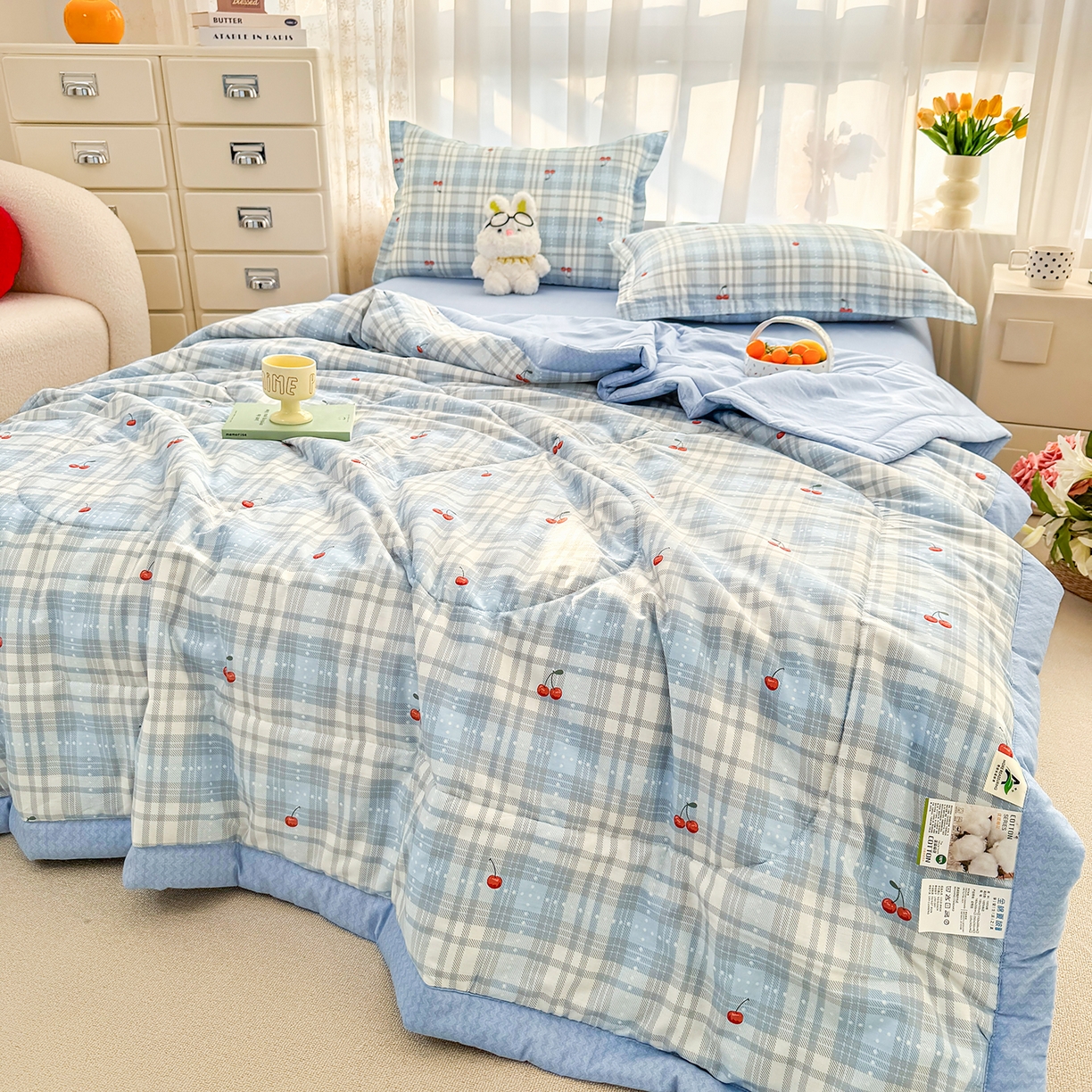 91家纺网 家纺一手货源 找家纺 寝美资家居 2026新款A类里外全棉夏凉被四件套-风格三 心甜