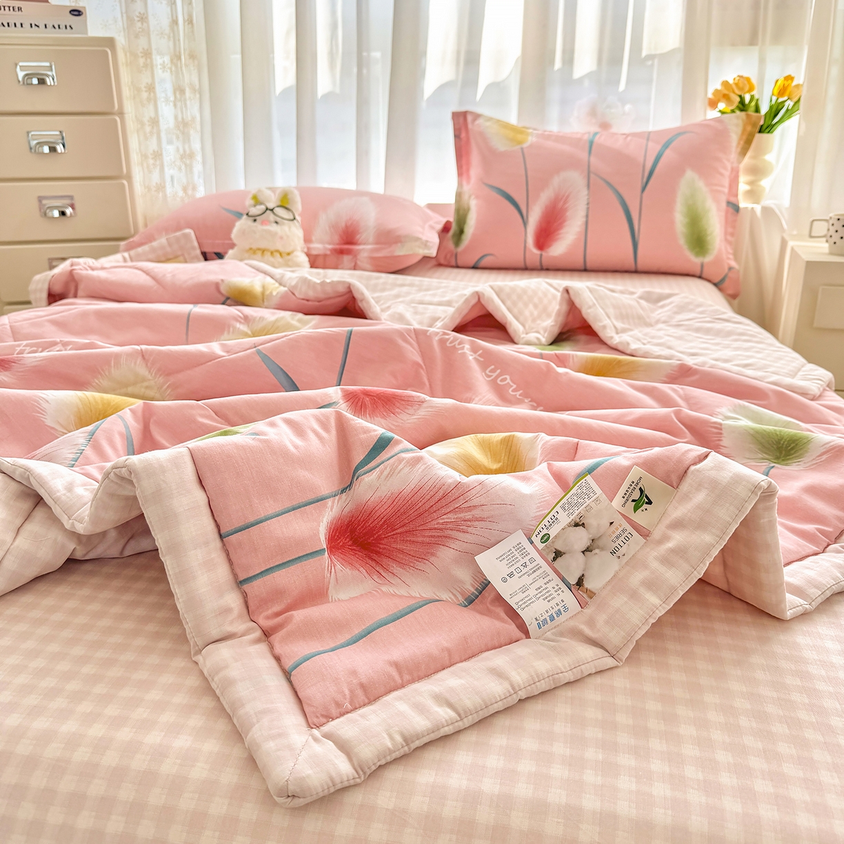 91家纺网 家纺一手货源 找家纺 寝美资家居 2026新款A类里外全棉夏凉被四件套-风格三 静时光