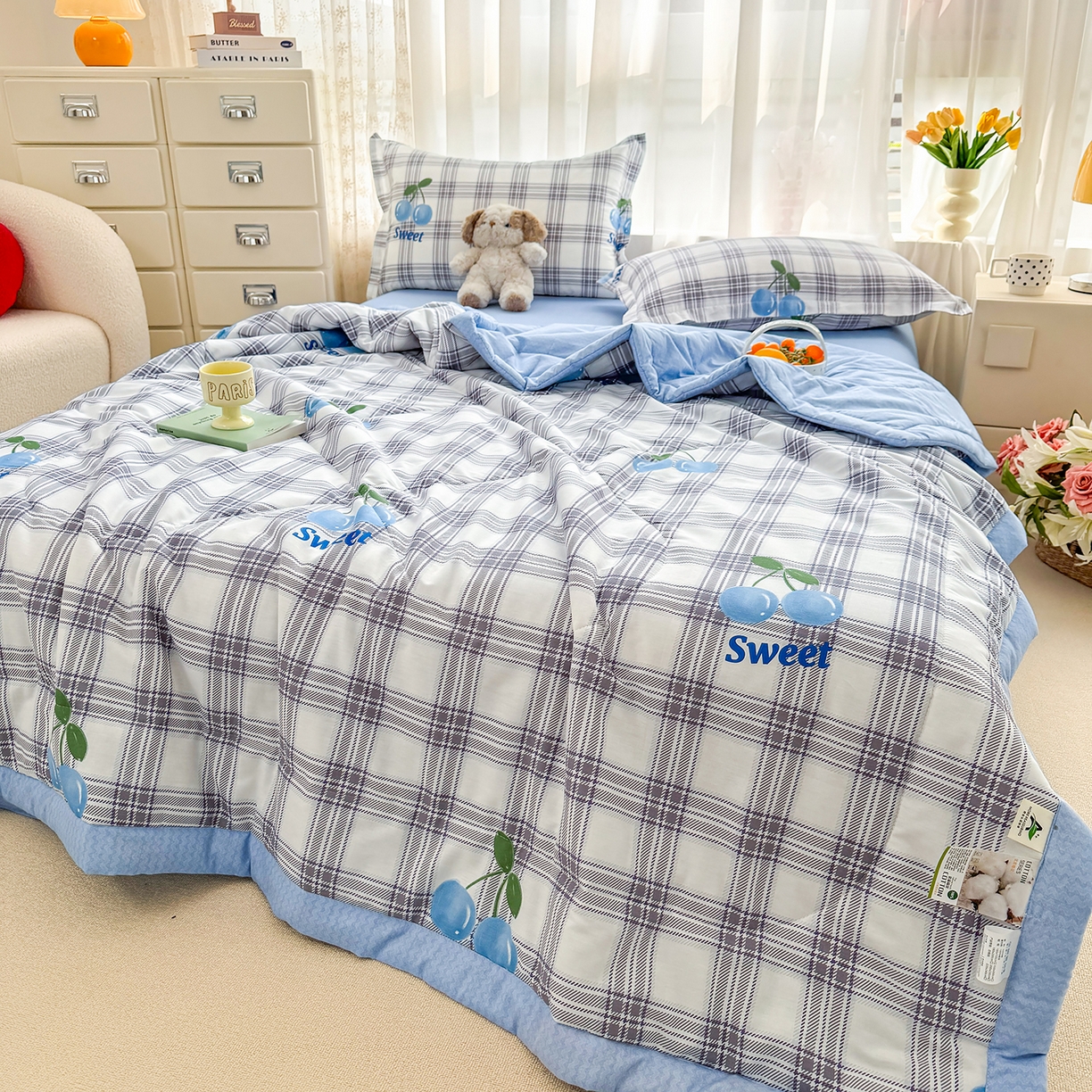 91家纺网 家纺一手货源 找家纺 寝美资家居 2026新款A类里外全棉夏凉被四件套-风格三 花趣格