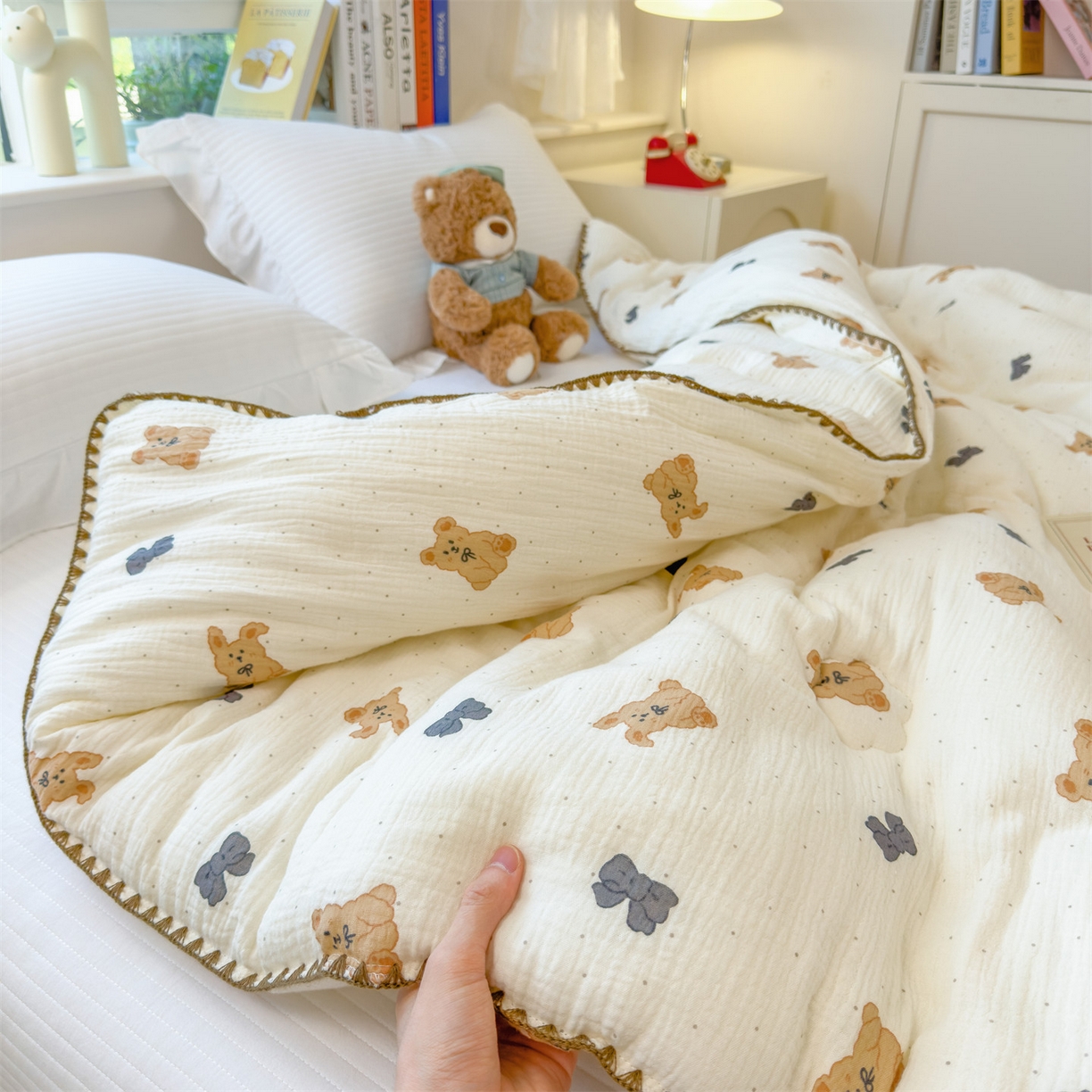 91家纺网 家纺一手货源 找家纺 布凡家居 2026新款A类全棉皱皱纱大豆纤维春秋被秋冬被全棉纱布婴儿被全棉学生秋冬被 冬被-小玩偶