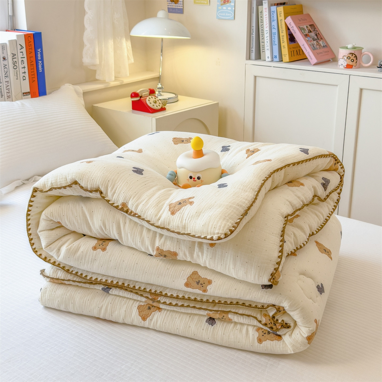 91家纺网 家纺一手货源 找家纺 布凡家居 2026新款A类全棉皱皱纱大豆纤维春秋被秋冬被全棉纱布婴儿被全棉学生秋冬被 冬被-小玩偶