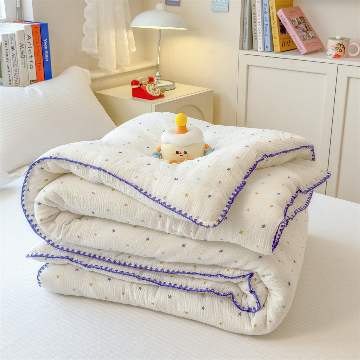 布凡家居 2026新款A类全棉皱皱纱大豆纤维春秋被秋冬被全棉纱布婴儿被全棉学生秋冬被 冬被-小星星