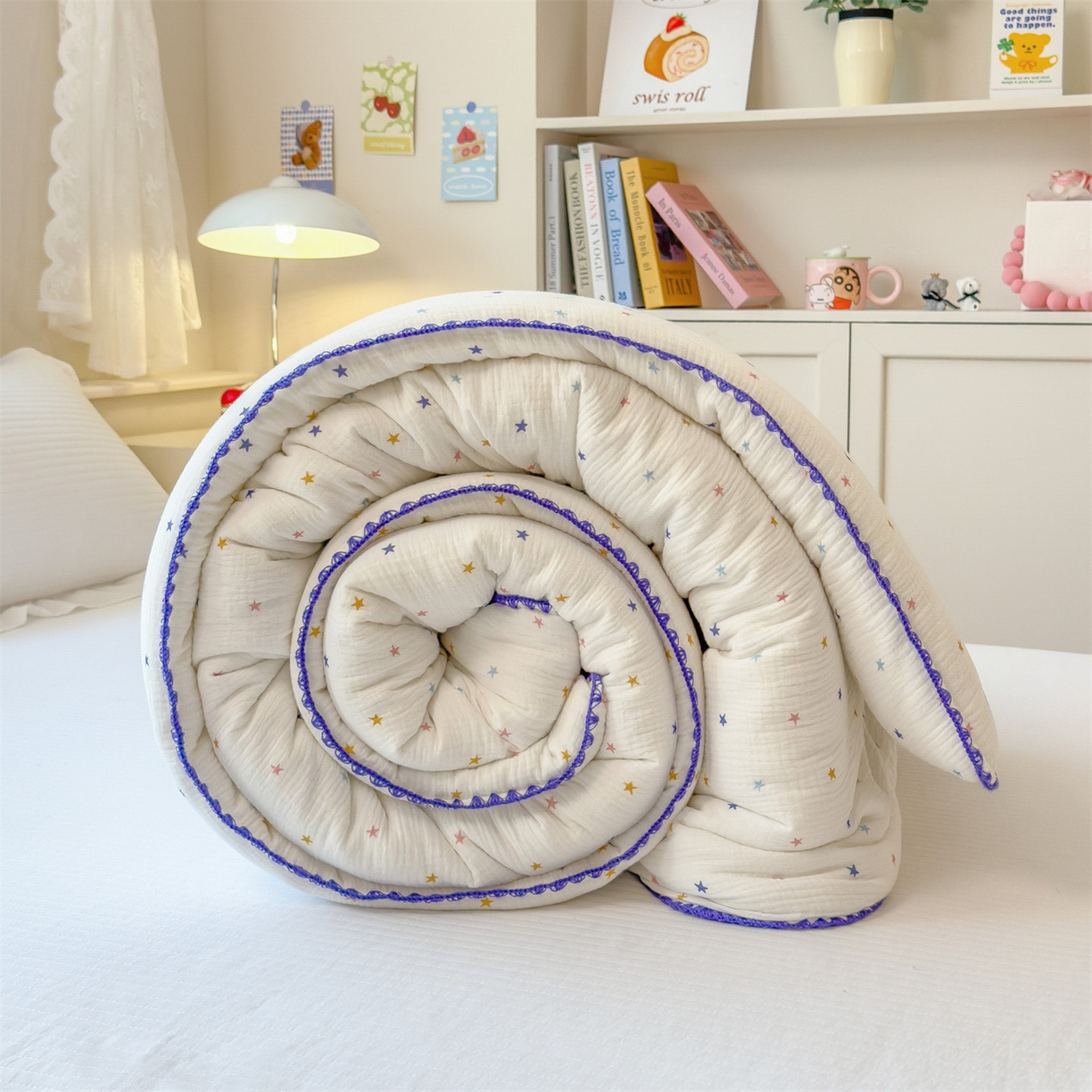 91家纺网 家纺一手货源 找家纺 布凡家居 2026新款A类全棉皱皱纱大豆纤维春秋被秋冬被全棉纱布婴儿被全棉学生秋冬被 冬被-小星星