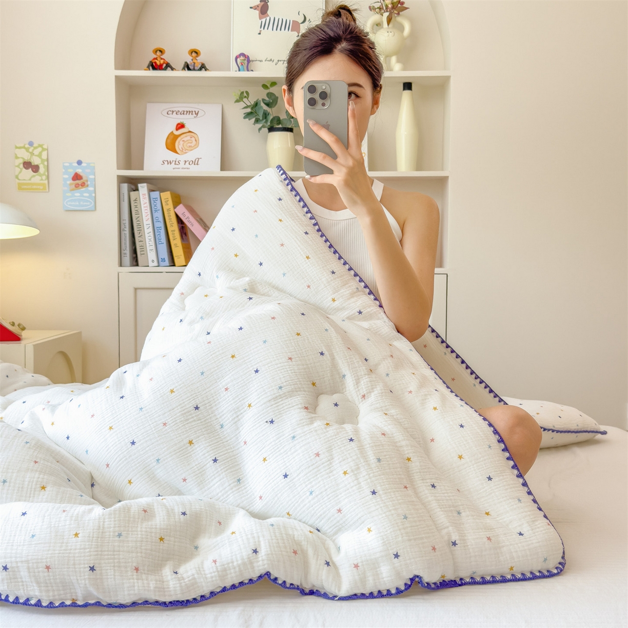 91家纺网 家纺一手货源 找家纺 布凡家居 2026新款A类全棉皱皱纱大豆纤维春秋被秋冬被全棉纱布婴儿被全棉学生秋冬被 冬被-小星星