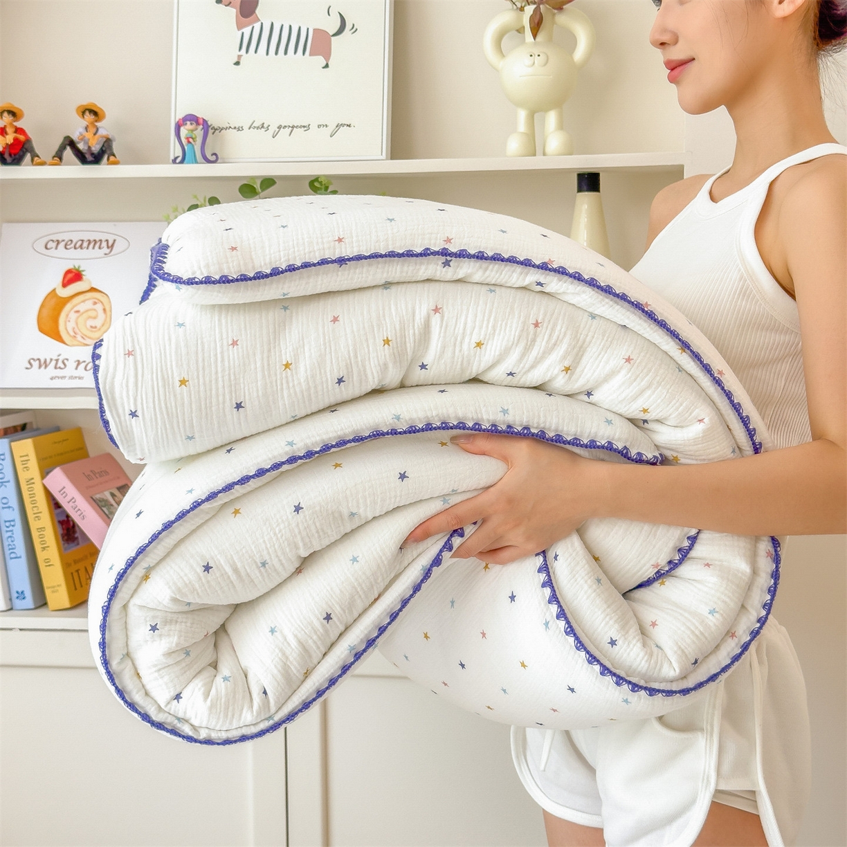 91家纺网 家纺一手货源 找家纺 布凡家居 2026新款A类全棉皱皱纱大豆纤维春秋被秋冬被全棉纱布婴儿被全棉学生秋冬被 冬被-小星星