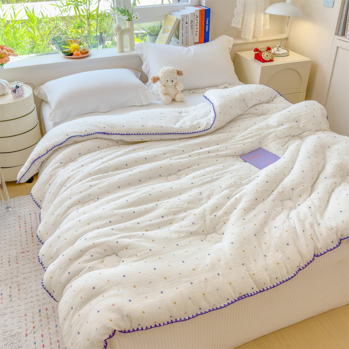 91家纺网 家纺一手货源 找家纺 布凡家居 2026新款A类全棉皱皱纱大豆纤维春秋被秋冬被全棉纱布婴儿被全棉学生秋冬被 冬被-小星星