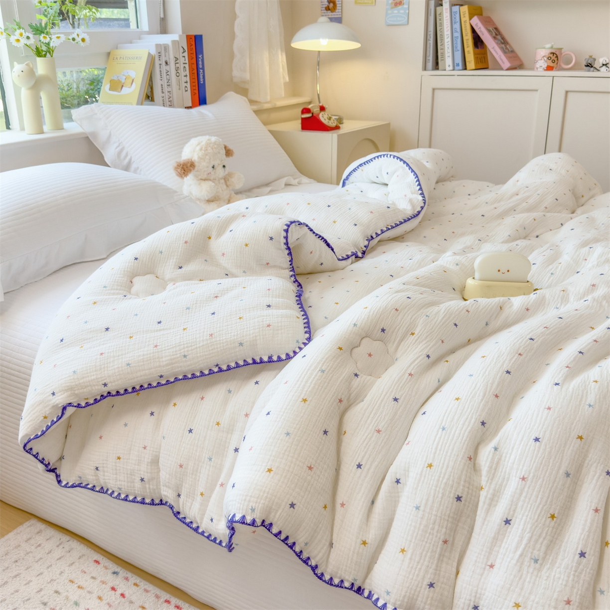 91家纺网 家纺一手货源 找家纺 布凡家居 2026新款A类全棉皱皱纱大豆纤维春秋被秋冬被全棉纱布婴儿被全棉学生秋冬被 冬被-小星星