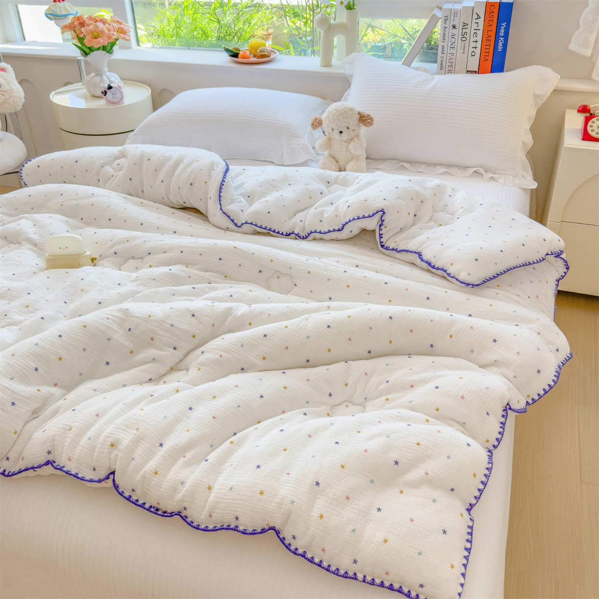 91家纺网 家纺一手货源 找家纺 布凡家居 2026新款A类全棉皱皱纱大豆纤维春秋被秋冬被全棉纱布婴儿被全棉学生秋冬被 冬被-小星星