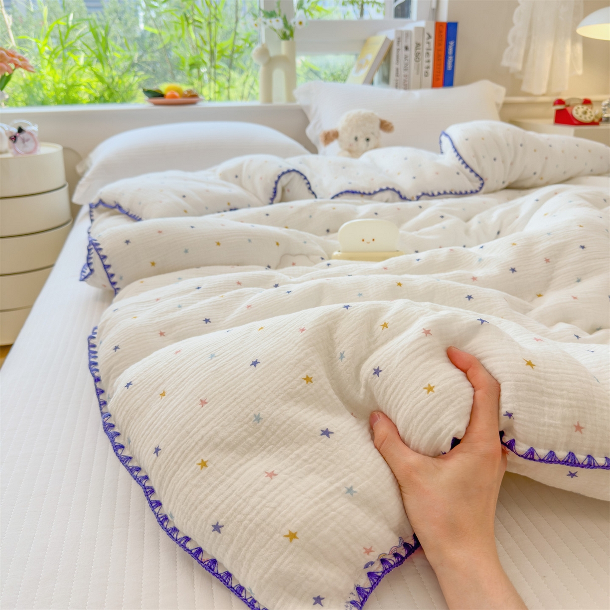 91家纺网 家纺一手货源 找家纺 布凡家居 2026新款A类全棉皱皱纱大豆纤维春秋被秋冬被全棉纱布婴儿被全棉学生秋冬被 冬被-小星星