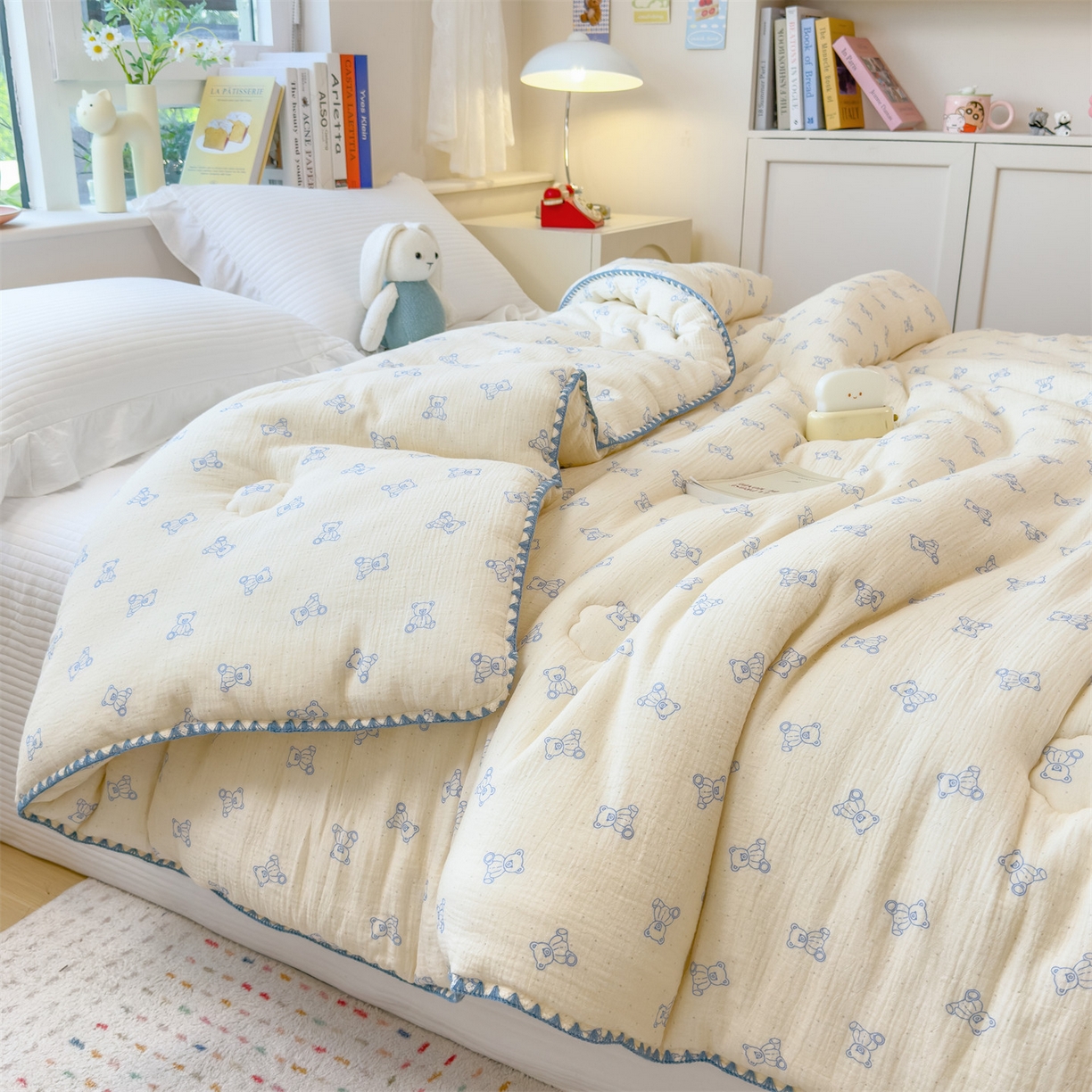 91家纺网 家纺一手货源 找家纺 布凡家居 2026新款A类全棉皱皱纱大豆纤维春秋被秋冬被全棉纱布婴儿被全棉学生秋冬被 冬被-熊多多