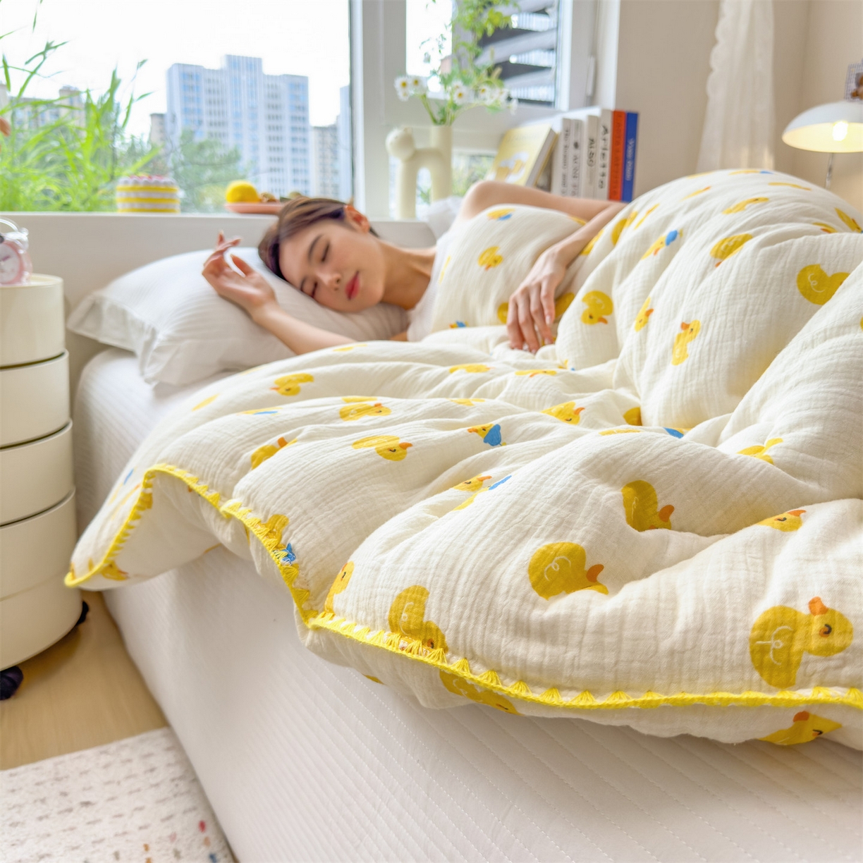 91家纺网 家纺一手货源 找家纺 布凡家居 2026新款A类全棉皱皱纱大豆纤维春秋被秋冬被全棉纱布婴儿被全棉学生秋冬被 冬被-元气鸭