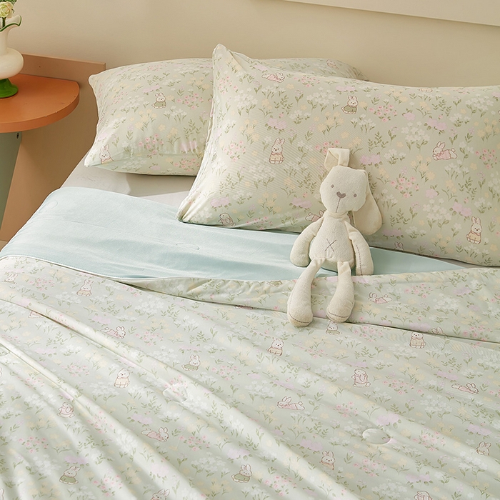 91家纺网 家纺一手货源 找家纺 梦恬佳 2026新款冰淇淋印花凉感丝夏凉被小冰被 墩墩兔