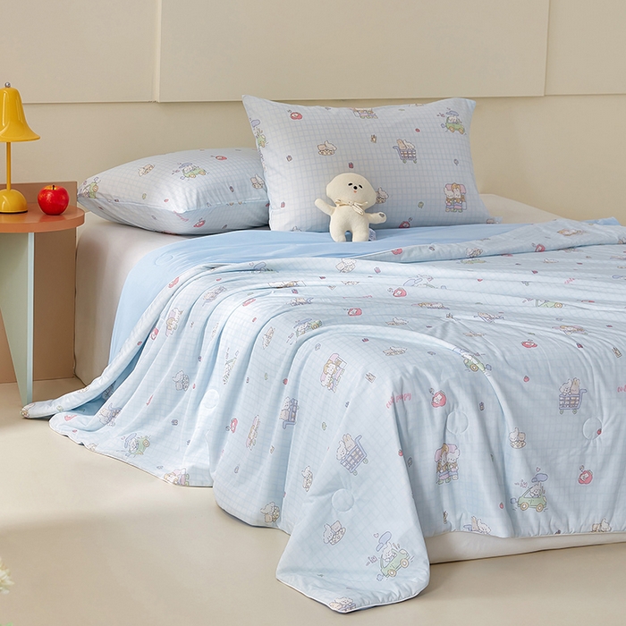 91家纺网 家纺一手货源 找家纺 梦恬佳 2026新款冰淇淋印花凉感丝夏凉被小冰被 小汽车-蓝