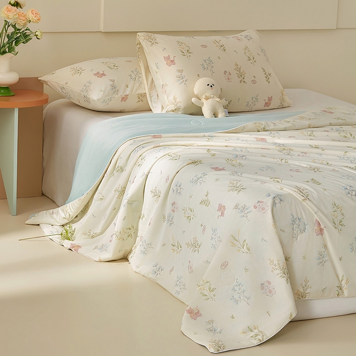 91家纺网 家纺一手货源 找家纺 梦恬佳 2026新款冰淇淋印花凉感丝夏凉被小冰被 森林宝贝