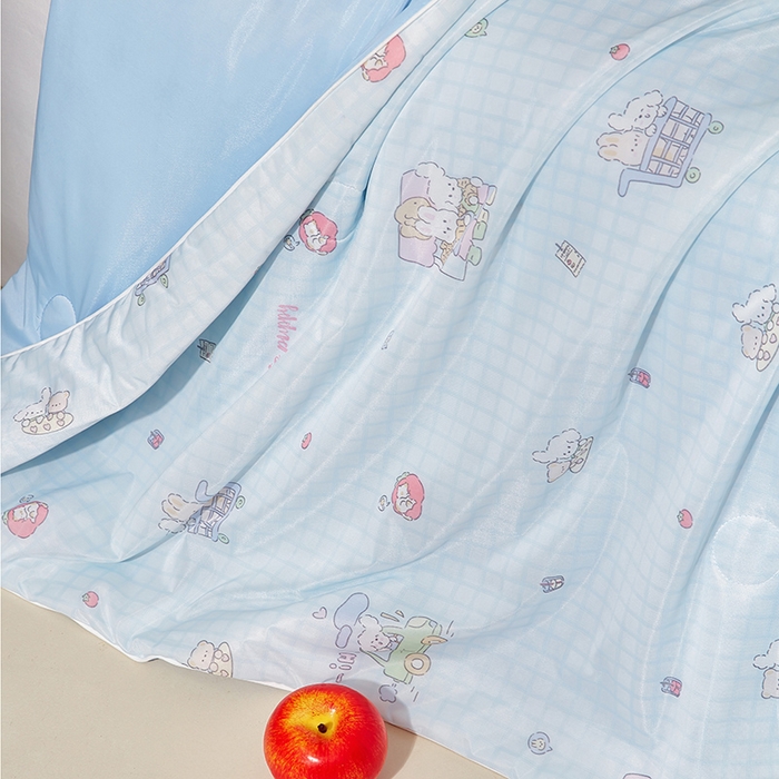 91家纺网 家纺一手货源 找家纺 梦恬佳 2026新款冰淇淋印花凉感丝夏凉被小冰被 小汽车-蓝