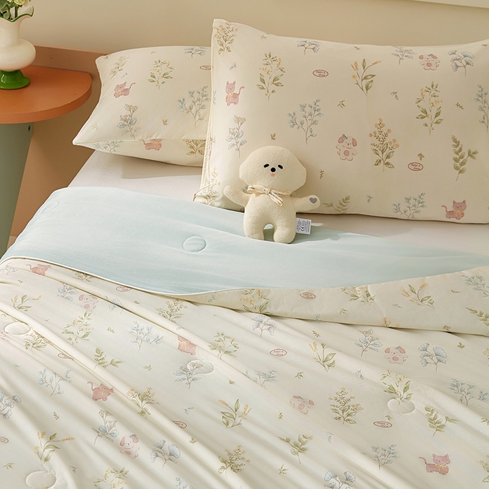 91家纺网 家纺一手货源 找家纺 梦恬佳 2026新款冰淇淋印花凉感丝夏凉被小冰被 森林宝贝