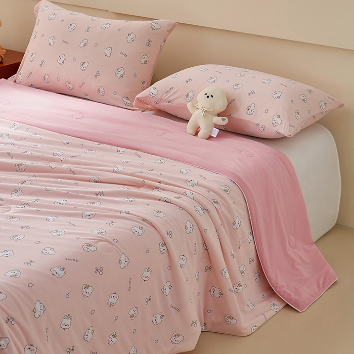 91家纺网 家纺一手货源 找家纺 梦恬佳 2026新款冰淇淋印花凉感丝夏凉被小冰被 可可萌