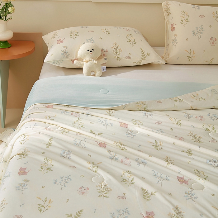 91家纺网 家纺一手货源 找家纺 梦恬佳 2026新款冰淇淋印花凉感丝夏凉被小冰被 森林宝贝