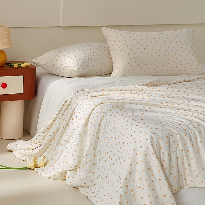 91家纺网 家纺一手货源 找家纺 梦恬佳 2026新款冰淇淋印花凉感丝夏凉被小冰被 小桔子