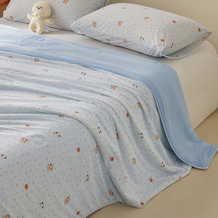 91家纺网 家纺一手货源 找家纺 梦恬佳 2026新款冰淇淋印花凉感丝夏凉被小冰被 萌宠乐园