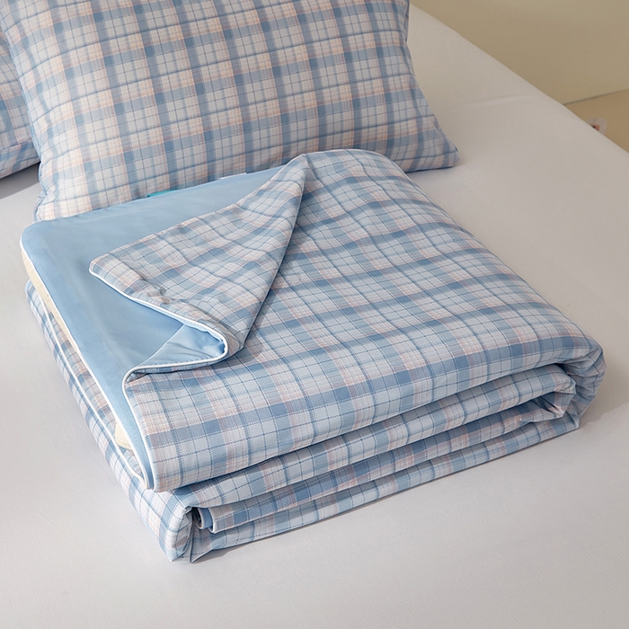 梦恬佳 2026新款冰淇淋印花凉感丝夏凉被小冰被 蓝格纹