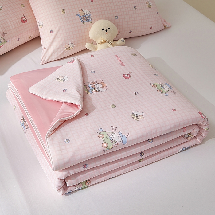 梦恬佳 2026新款冰淇淋印花凉感丝夏凉被小冰被 小汽车-粉