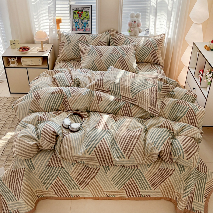 91家纺网 家纺一手货源 找家纺 （总）梦精灵家纺 2026新款纯棉床盖四件套全棉绗缝夹棉防滑床单四季通用榻榻米单人学生宿舍