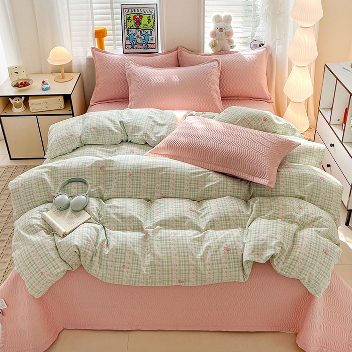 91家纺网 家纺一手货源 找家纺 （总）梦精灵家纺 2026新款纯棉床盖四件套全棉绗缝夹棉防滑床单四季通用榻榻米单人学生宿舍