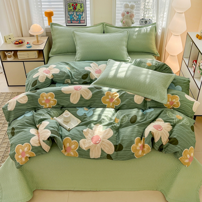 91家纺网 家纺一手货源 找家纺 （总）梦精灵家纺 2026新款纯棉床盖四件套全棉绗缝夹棉防滑床单四季通用榻榻米单人学生宿舍