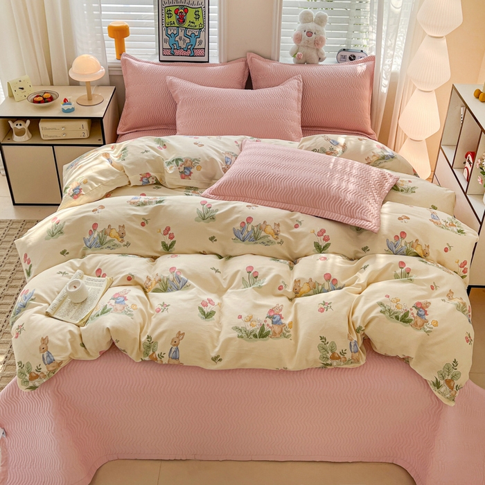 91家纺网 家纺一手货源 找家纺 （总）梦精灵家纺 2026新款纯棉床盖四件套全棉绗缝夹棉防滑床单四季通用榻榻米单人学生宿舍