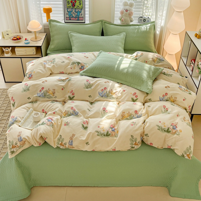 91家纺网 家纺一手货源 找家纺 （总）梦精灵家纺 2026新款纯棉床盖四件套全棉绗缝夹棉防滑床单四季通用榻榻米单人学生宿舍