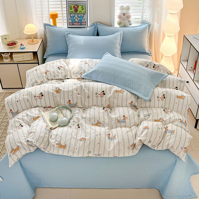 91家纺网 家纺一手货源 找家纺 （总）梦精灵家纺 2026新款纯棉床盖四件套全棉绗缝夹棉防滑床单四季通用榻榻米单人学生宿舍