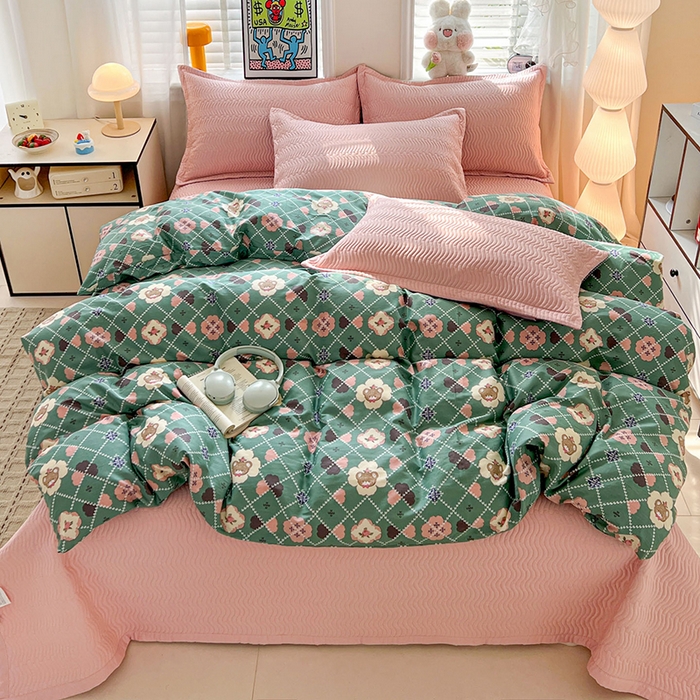 91家纺网 家纺一手货源 找家纺 （总）梦精灵家纺 2026新款纯棉床盖四件套全棉绗缝夹棉防滑床单四季通用榻榻米单人学生宿舍