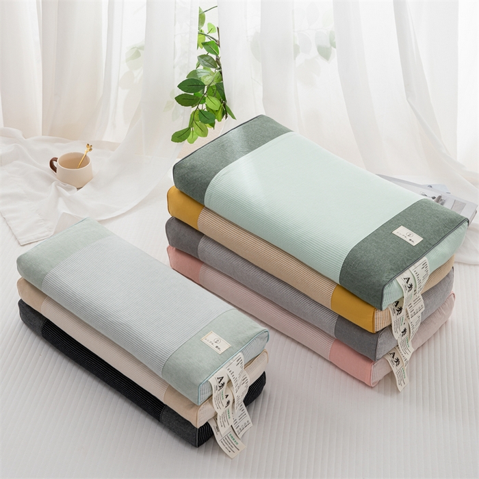 91家纺网 家纺一手货源 找家纺 （总）仁宇枕业 2026新款新品A类立体全棉无印条纹全荞麦壳舒压枕头单人宿舍荞麦皮枕芯硬枕头