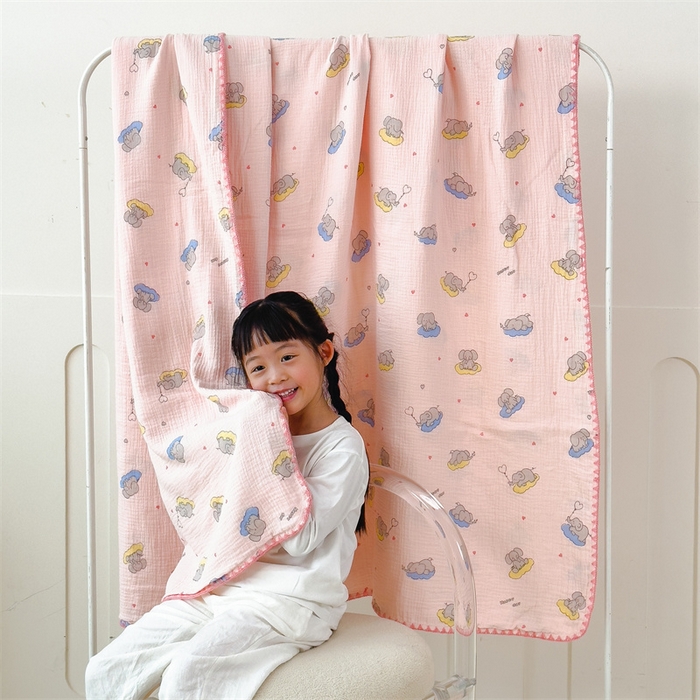 91家纺网 家纺一手货源 找家纺 布凡家居 2026新款全棉纯棉双层纱布毯夏被毯盖毯双层纱浴巾毯 皱皱纱-晚安象