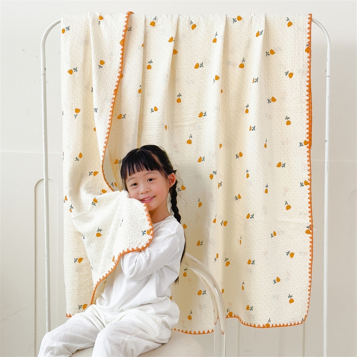 91家纺网 家纺一手货源 找家纺 布凡家居 2026新款全棉纯棉双层纱布毯夏被毯盖毯双层纱浴巾毯 皱皱纱-小花花