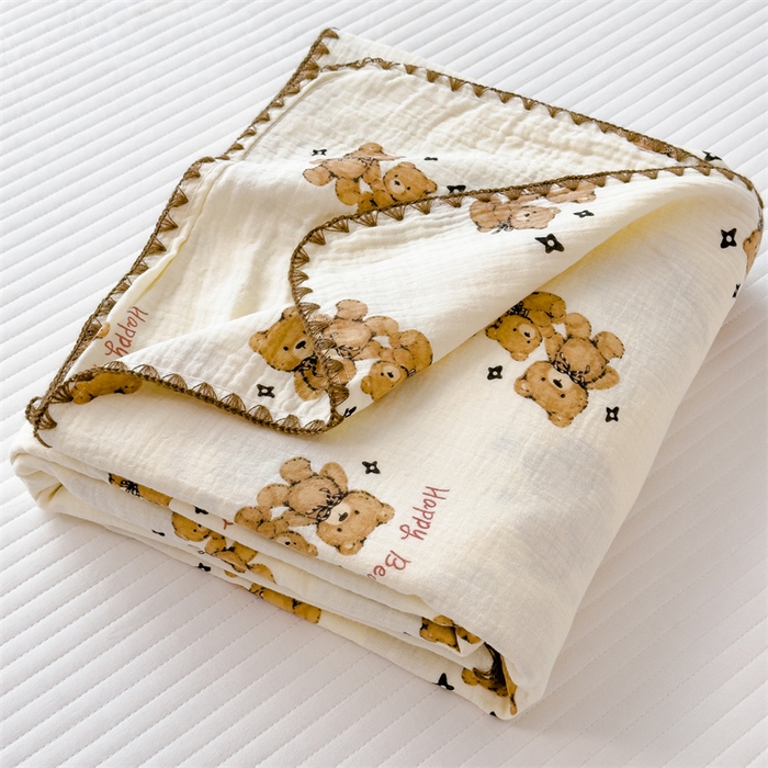 91家纺网 家纺一手货源 找家纺 布凡家居 2026新款全棉纯棉双层纱布毯夏被毯盖毯双层纱浴巾毯 皱皱纱-咖啡熊