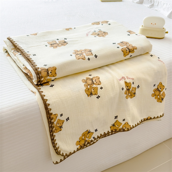 91家纺网 家纺一手货源 找家纺 布凡家居 2026新款全棉纯棉双层纱布毯夏被毯盖毯双层纱浴巾毯 皱皱纱-咖啡熊