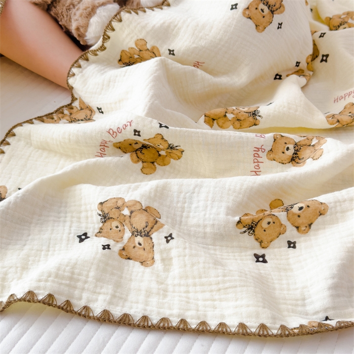 91家纺网 家纺一手货源 找家纺 布凡家居 2026新款全棉纯棉双层纱布毯夏被毯盖毯双层纱浴巾毯 皱皱纱-咖啡熊