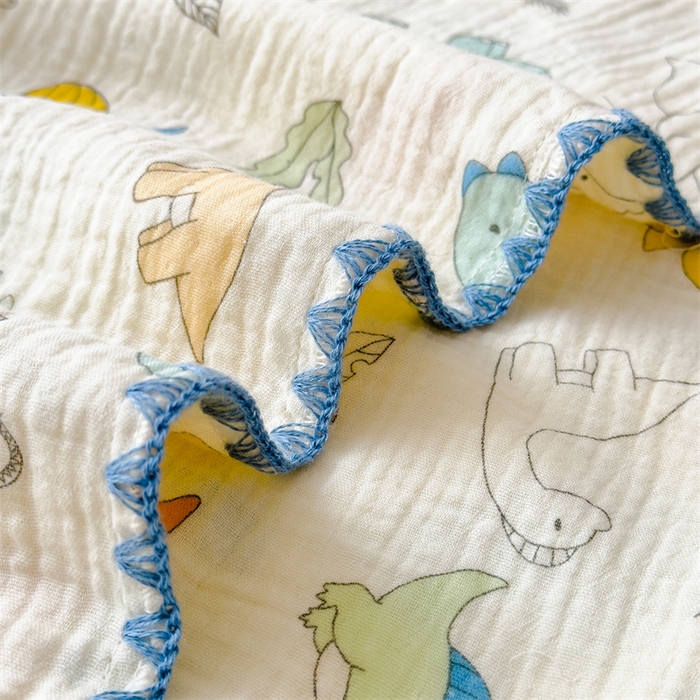 91家纺网 家纺一手货源 找家纺 布凡家居 2026新款全棉纯棉双层纱布毯夏被毯盖毯双层纱浴巾毯 皱皱纱-恐龙岛